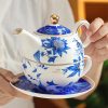 Tea-for-One-Set aus Porzellan mit blauer Pfingstrose und Goldakzenten Blue Peony Porcelain Tea for One Set with Golden Accents - 2