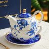 Tea-for-One-Set aus Porzellan mit blauer Pfingstrose und Goldakzenten Blue Peony Porcelain Tea for One Set with Golden Accents - 6
