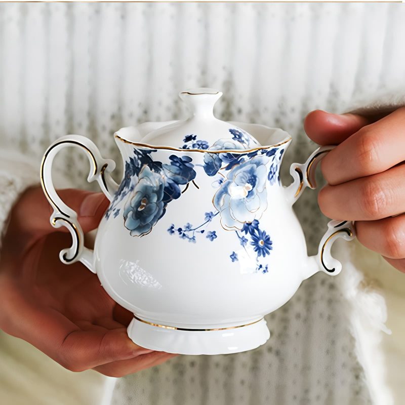 Englisches Teeservice aus Porzellan mit Blumenmuster und Ständer Floral English Tea Set with Rack | Porcelain Teapot Set - 5
