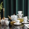 Bone China Teeservice im Marmor-Design mit Goldrand Marble Pattern Bone China Tea Set with Gold Trim - 15 Pcs - 6