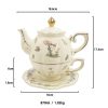 Rabbit Flower Porcelain Tea Set for One | Gold Accents & Infuser - 5
