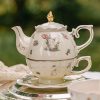 Rabbit Flower Porcelain Tea Set for One | Gold Accents & Infuser - 6