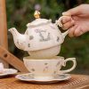 Rabbit Flower Porcelain Tea Set for One | Gold Accents & Infuser - 1