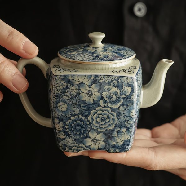 Vintage Blue & White Floral Chinese Gongfu Tea Set - Porcelain - 1