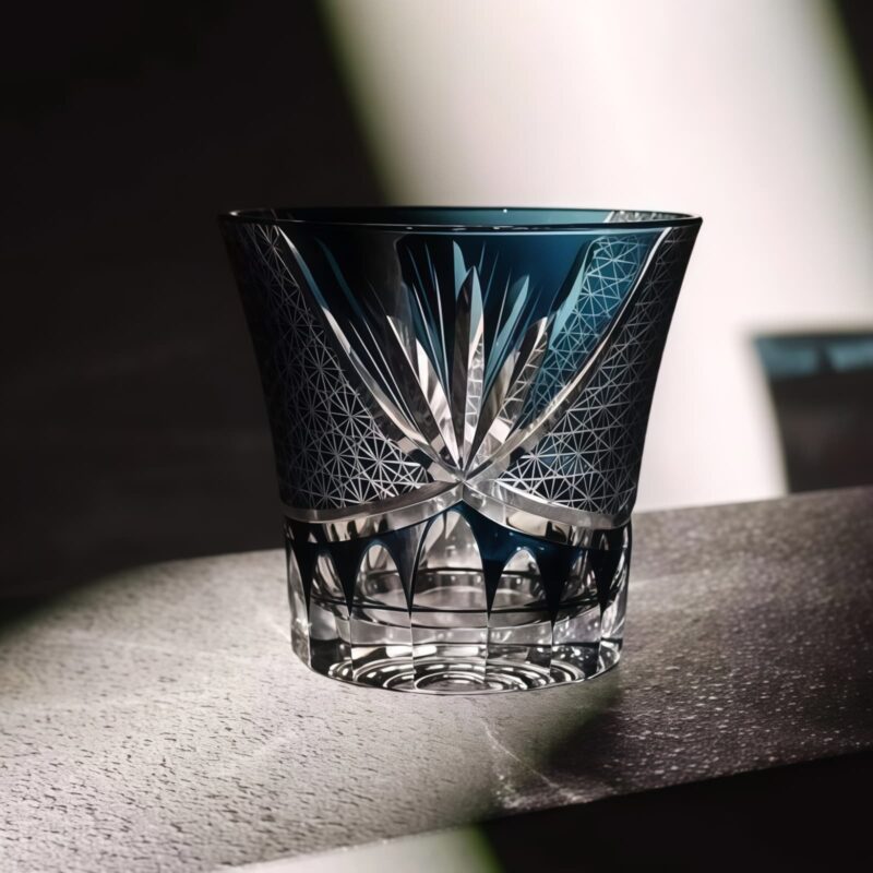 Indigo Bloom Legacy: Edo Kiriko Chrysanthemum Crystal Whisky Glass - 3