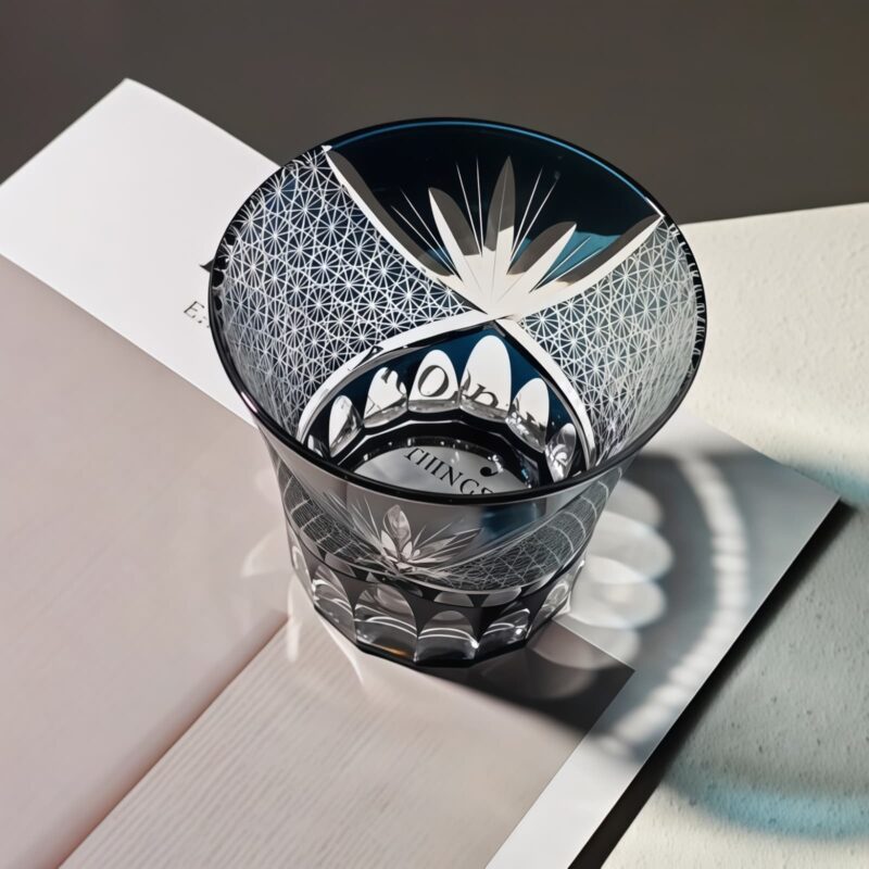 Indigo Bloom Legacy: Edo Kiriko Chrysanthemum Crystal Whisky Glass - 4
