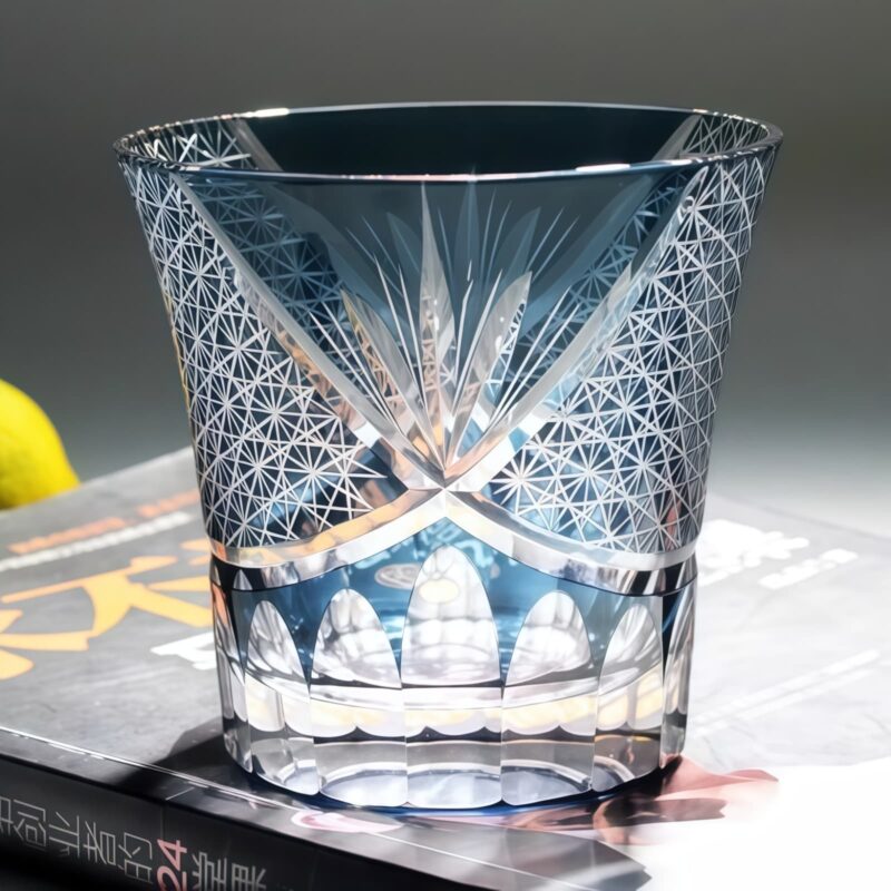 Indigo Bloom Legacy: Edo Kiriko Chrysanthemum Crystal Whisky Glass - 1