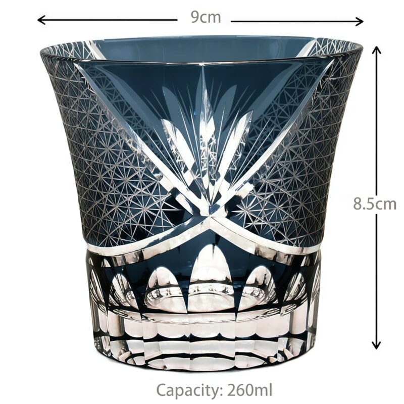 Indigo Bloom Legacy: Edo Kiriko Chrysanthemum Crystal Whisky Glass - 7