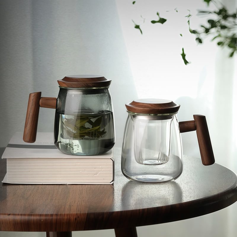 Glas-Teetasse mit Holzdeckel, Griff und Teesieb Glass Tea Mug with Wood Lid & Infuser (17 oz) - 7