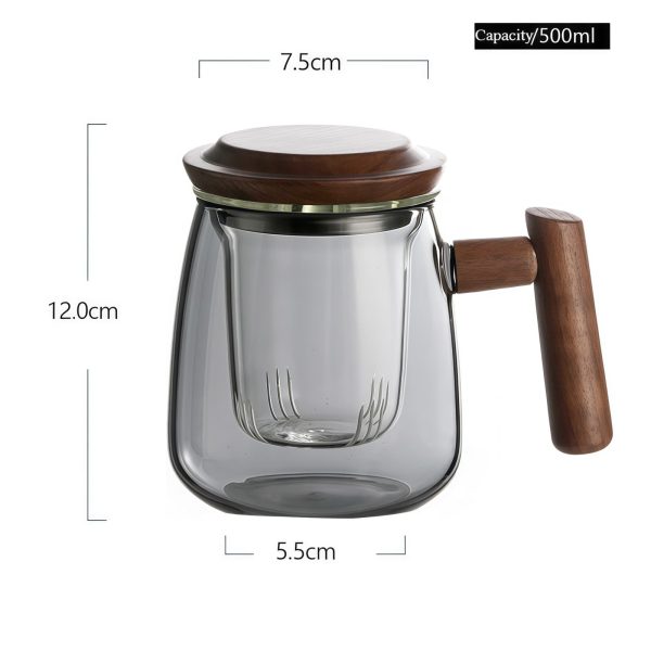 Glass Tea Mug with Wood Lid & Infuser (17 oz) - 1