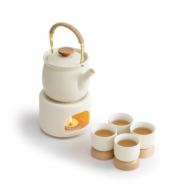 Weißes Keramik-Teeset mit Stövchen Weißes Keramik-Teeset mit Stövchen