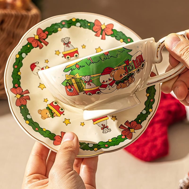 Porzellan-Teeset „Tea for One“ mit Weihnachtsbaum-Motiv Christmas Tree Porcelain Tea Set for One | Festive Teapot & Cup Set - 7