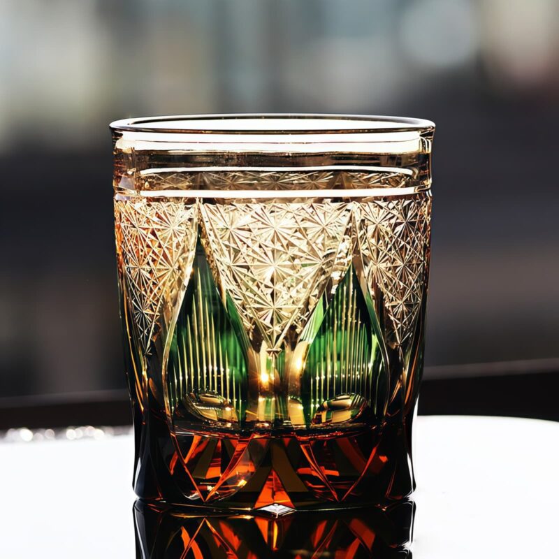 Edo Kiriko Handcrafted Amber Whisky Glass - Candlelight Serenade - 5