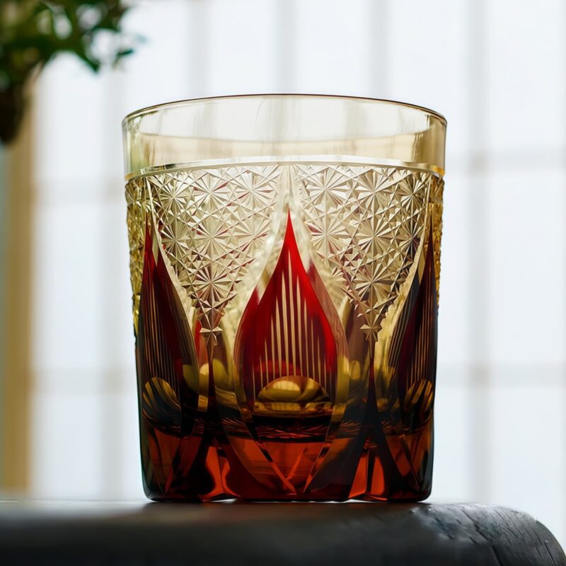 Edo Kiriko Handcrafted Amber Whisky Glass - Candlelight Serenade - 3