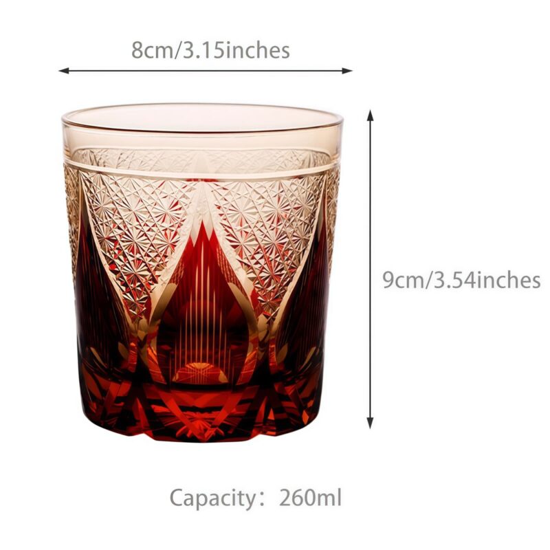 Edo Kiriko Handcrafted Amber Whisky Glass - Candlelight Serenade - 8