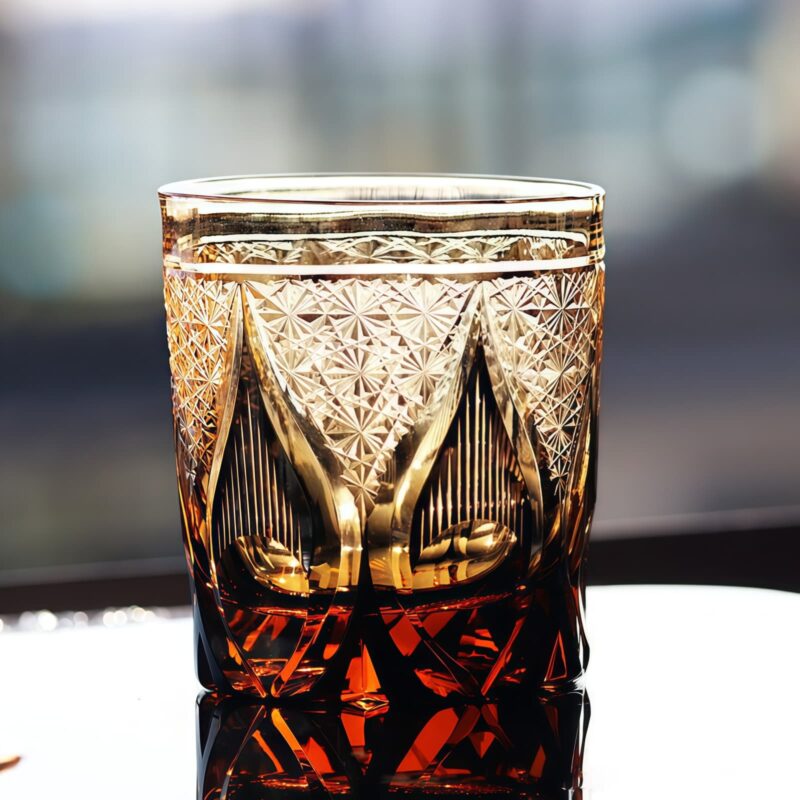 Edo Kiriko Handcrafted Amber Whisky Glass - Candlelight Serenade - 1