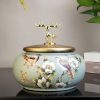 Keramik-Teedose „Grüner Vogel & Blume“ Green Bird & Flower Ceramic Tea Caddy - Decorative Loose Tea Tin - 6
