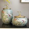 Keramik-Teedose „Grüner Vogel & Blume“ Green Bird & Flower Ceramic Tea Caddy - Decorative Loose Tea Tin - 1