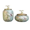 Keramik-Teedose „Grüner Vogel & Blume“ Green Bird & Flower Ceramic Tea Caddy - Decorative Loose Tea Tin - 5