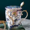 Klassischer Bone-China-Becher mit Deckel & Löffel Classical Bone China Mug with Lid & Spoon | Feicui Elegant Tea/Coffee Cup - 1