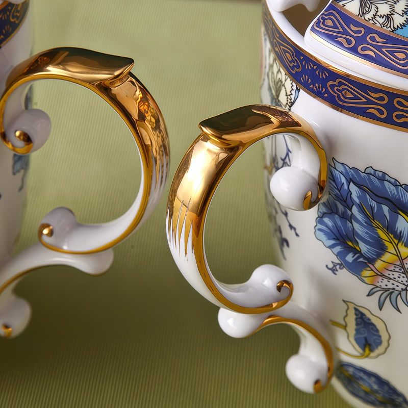 Klassischer Bone-China-Becher mit Deckel & Löffel Classical Bone China Mug with Lid & Spoon | Feicui Elegant Tea/Coffee Cup - 3
