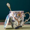 Klassischer Bone-China-Becher mit Deckel & Löffel Classical Bone China Mug with Lid & Spoon | Feicui Elegant Tea/Coffee Cup - 2