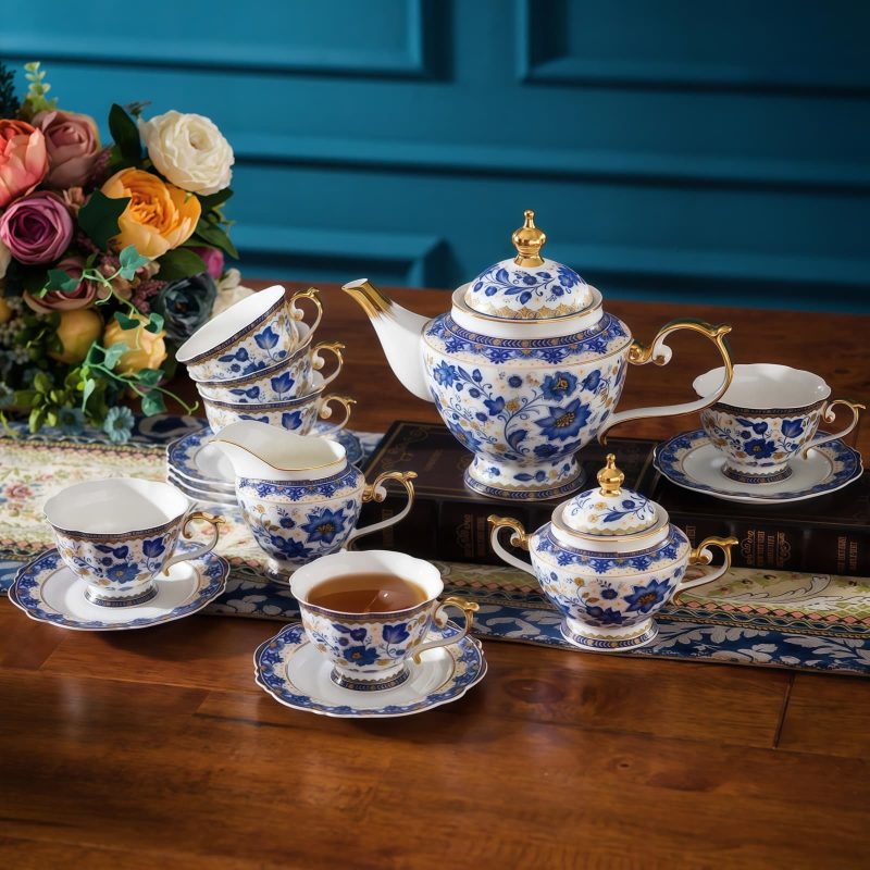 Floral Afternoon Tea Set: Elegant Bone China Teapot & Cups - 6