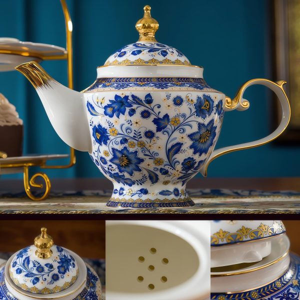 Klassisches Bone China Teeservice mit Blumenmuster Klassisches Bone China Teeservice mit Blumenmuster