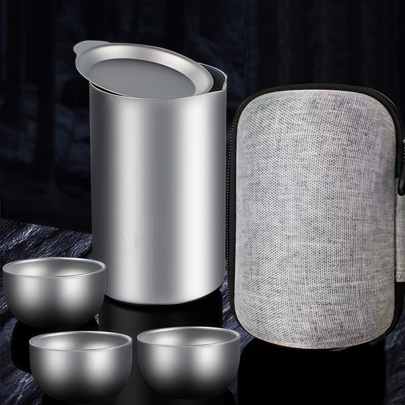 Leichtes Reise-Teeset aus reinem Titan mit Etui Pure Titanium Lightweight Chinese Travel Tea Set with Case - 3
