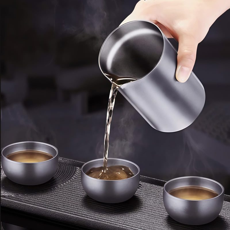 Leichtes Reise-Teeset aus reinem Titan mit Etui Pure Titanium Lightweight Chinese Travel Tea Set with Case - 4
