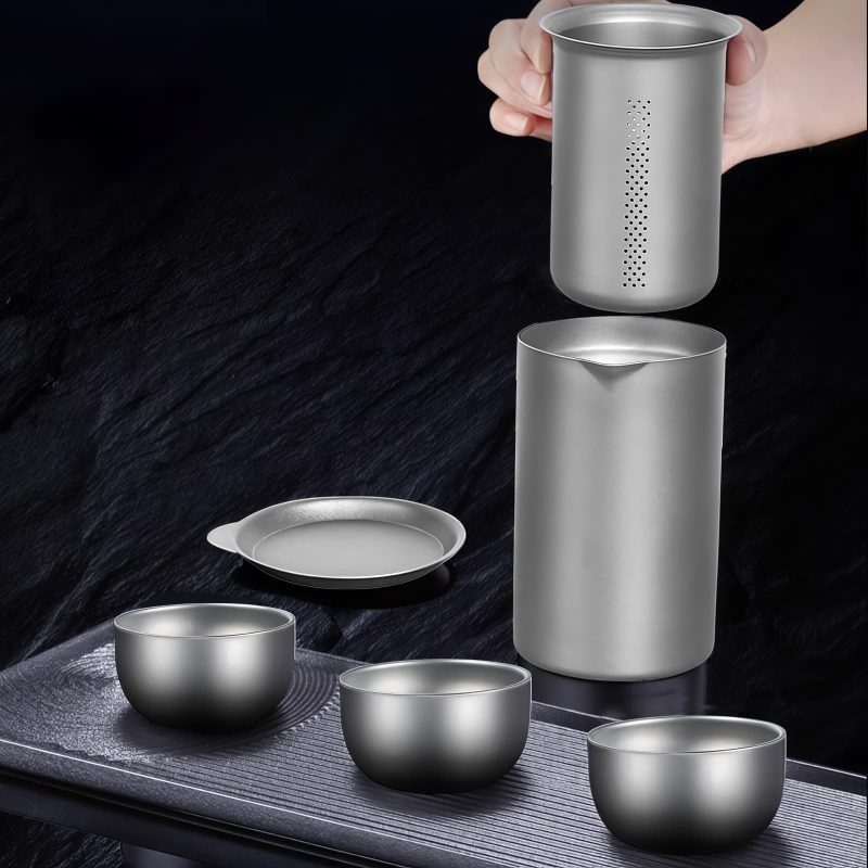 Leichtes Reise-Teeset aus reinem Titan mit Etui Pure Titanium Lightweight Chinese Travel Tea Set with Case - 2