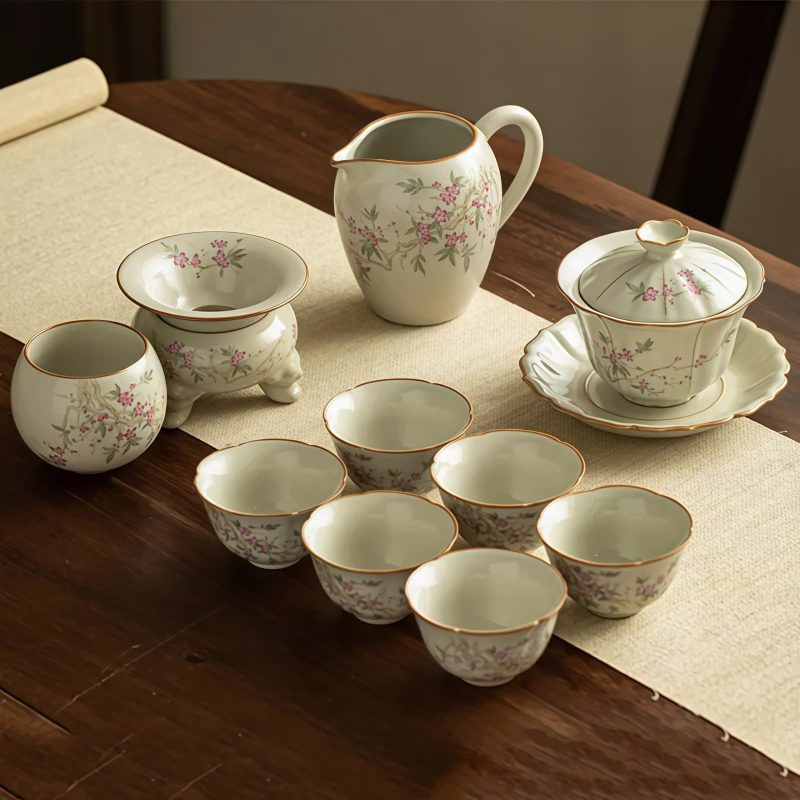 Kung-Fu-Teeset aus Porzellan mit Pfirsichzweig-Dekor Peach Branch Porcelain Kung Fu Tea Set - Elegant Chinese Tea Ceremony - 6
