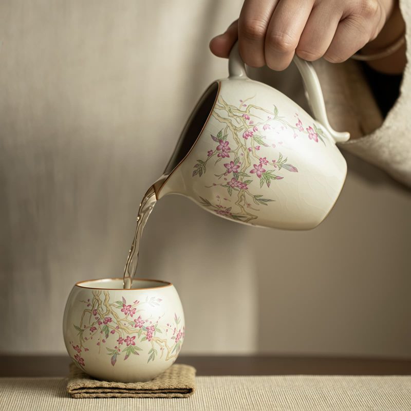Kung-Fu-Teeset aus Porzellan mit Pfirsichzweig-Dekor Peach Branch Porcelain Kung Fu Tea Set - Elegant Chinese Tea Ceremony - 4