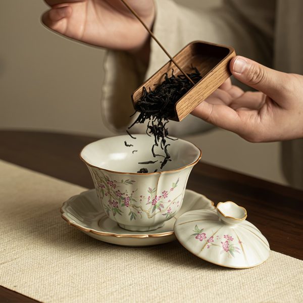 Peach Branch Porcelain Kung Fu Tea Set - Elegant Chinese Tea Ceremony - 1