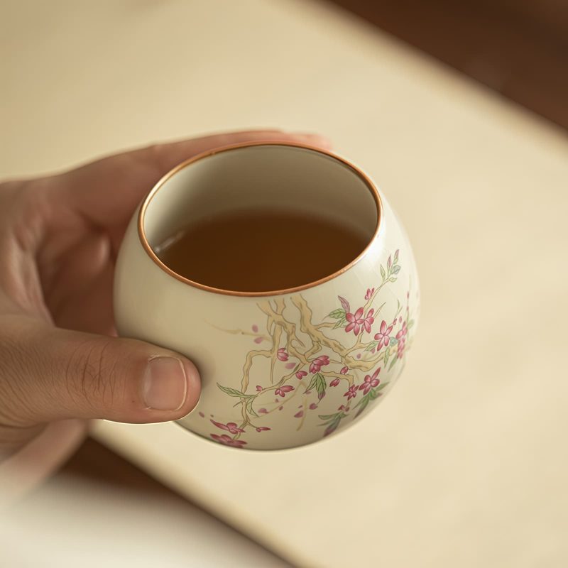 Kung-Fu-Teeset aus Porzellan mit Pfirsichzweig-Dekor Peach Branch Porcelain Kung Fu Tea Set - Elegant Chinese Tea Ceremony - 5