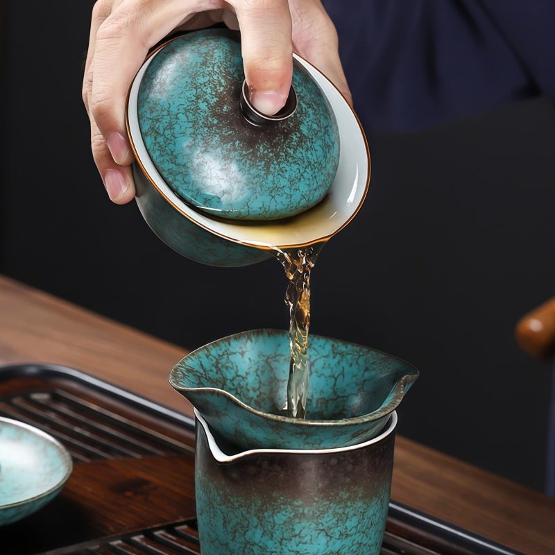 Green Lotus Ceramic Gongfu Tea Set | Vintage Chinese Tea Ceremony - 3