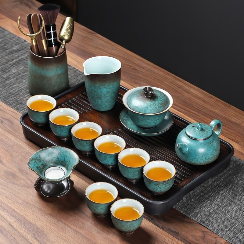 Green Lotus Ceramic Gongfu Tea Set | Vintage Chinese Tea Ceremony - 9