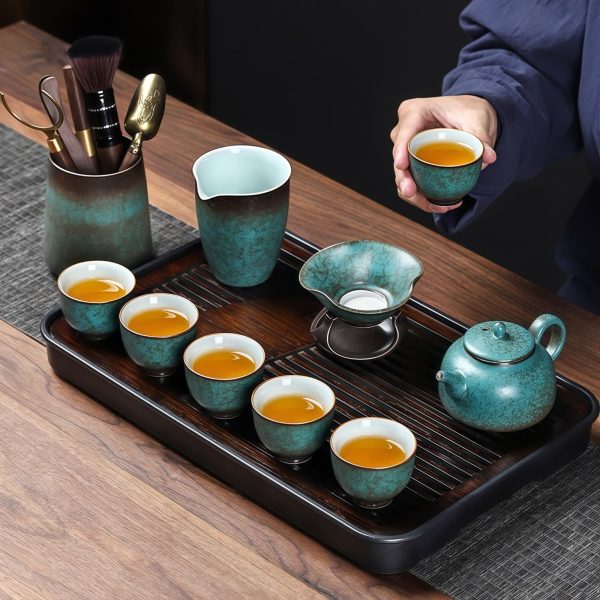 Green Lotus Ceramic Gongfu Tea Set | Vintage Chinese Tea Ceremony - 1