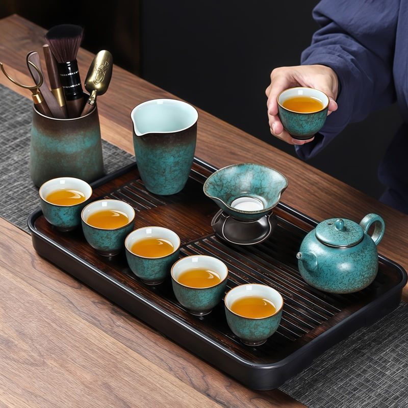 Green Lotus Ceramic Gongfu Tea Set | Vintage Chinese Tea Ceremony - 1