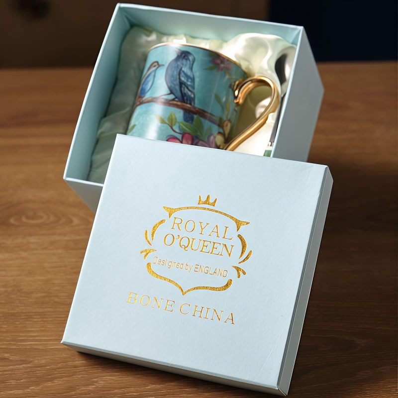 Bone-China-Tasse mit Vogel-Motiv, Deckel & Löffel Bird Bone China Mug with Lid & Spoon - Elegant Ceramic Tea Mug - 5