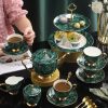 Grüne Porzellan-Etagere mit goldenem Gestänge Green Porcelain Tiered Cake Stand with Gold Rods | Elegant Dessert Display - 3