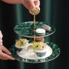 Grüne Porzellan-Etagere mit goldenem Gestänge Green Porcelain Tiered Cake Stand with Gold Rods | Elegant Dessert Display - 1