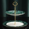 Grüne Porzellan-Etagere mit goldenem Gestänge Green Porcelain Tiered Cake Stand with Gold Rods | Elegant Dessert Display - 5