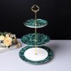 Grüne Porzellan-Etagere mit goldenem Gestänge Green Porcelain Tiered Cake Stand with Gold Rods | Elegant Dessert Display - 6