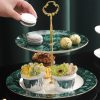 Grüne Porzellan-Etagere mit goldenem Gestänge Green Porcelain Tiered Cake Stand with Gold Rods | Elegant Dessert Display - 2