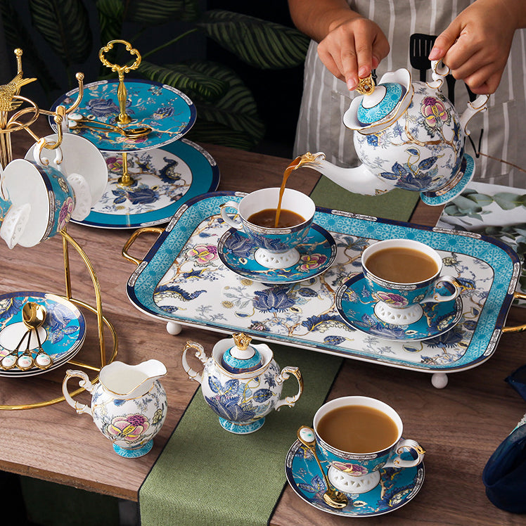 Jadeite bone china tea set with gold detailing