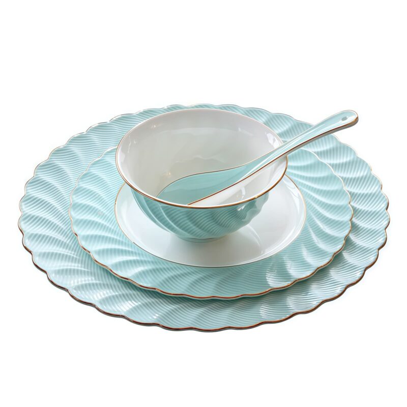 Handgefertigtes Bone-China-Geschirrset Ocean Blue mit echtem Goldrand INGRI Ocean Blue Handcrafted Bone China Dinnerware Set with Gold Rim - 12