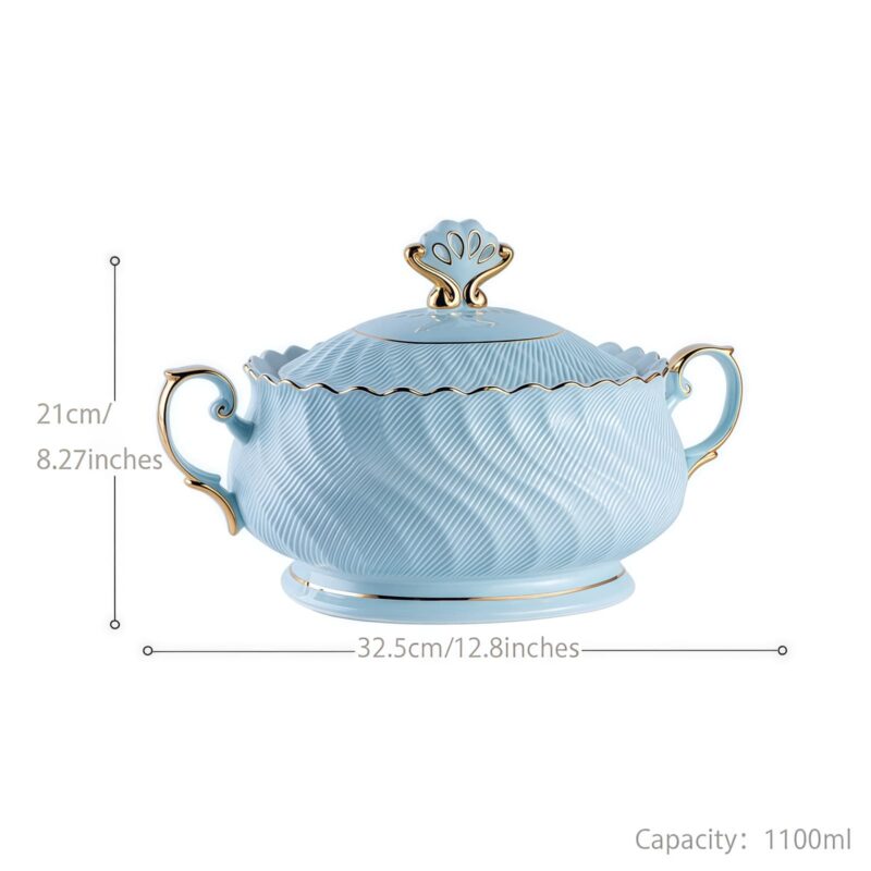 Handgefertigtes Bone-China-Geschirrset Ocean Blue mit echtem Goldrand INGRI Ocean Blue Handcrafted Bone China Dinnerware Set with Gold Rim - 23
