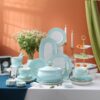 Handgefertigtes Bone-China-Geschirrset Ocean Blue mit echtem Goldrand INGRI Ocean Blue Handcrafted Bone China Dinnerware Set with Gold Rim - 15