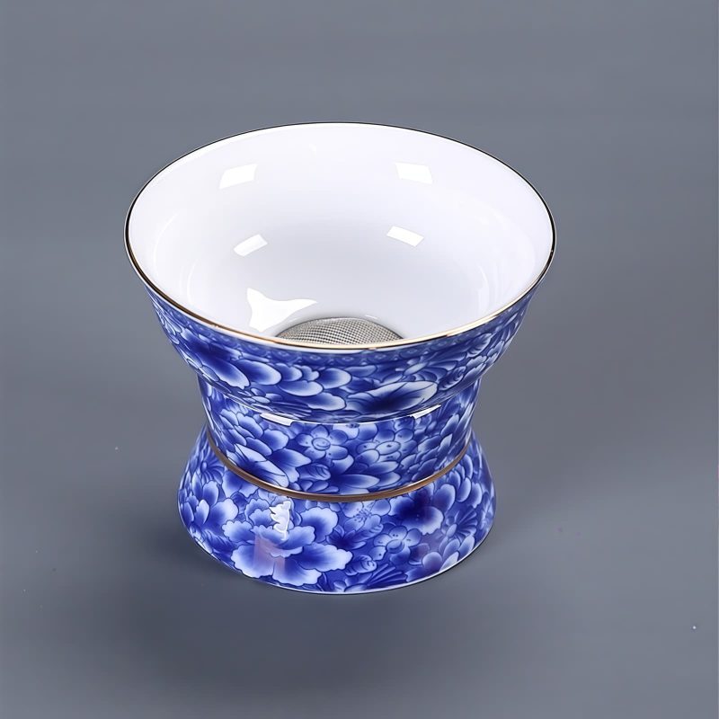 Blau-weißes Gongfu-Teeservice aus Porzellan mit Blumenmuster Blue & White Floral Porcelain Chinese Gongfu Tea Set - 9/22 Pcs - 4